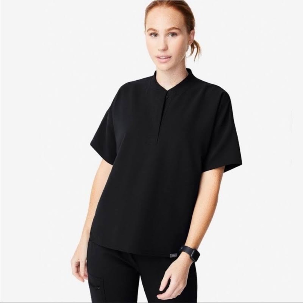 FIGS Dahra Henley Black Limited Edition Scrub Top